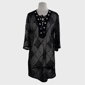 Med Large Black mesh goth beach swimwear coverup  Resort Pool Ocean Goth Cruise